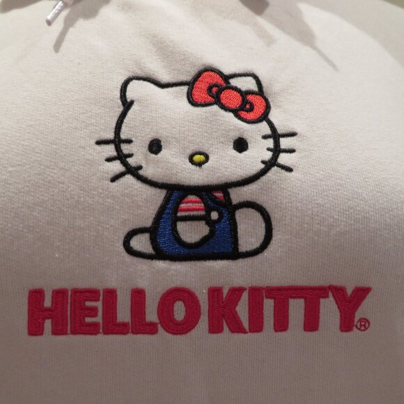 Women XS White Hoodie Sweatshirt Hello Kitty Embroidery Screen Print Warm Cozy - Picture 4 of 16